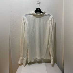 Caliban white  Velvet Silk Blend High Neck Long Sleeve Blouse 46 US L Italy